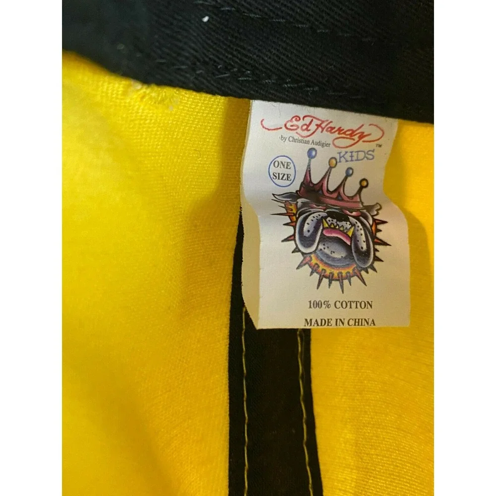 Ed Hardy Kids Baseball Hat Cap Black Yellow Embroidered Roaring Tiger Strapback